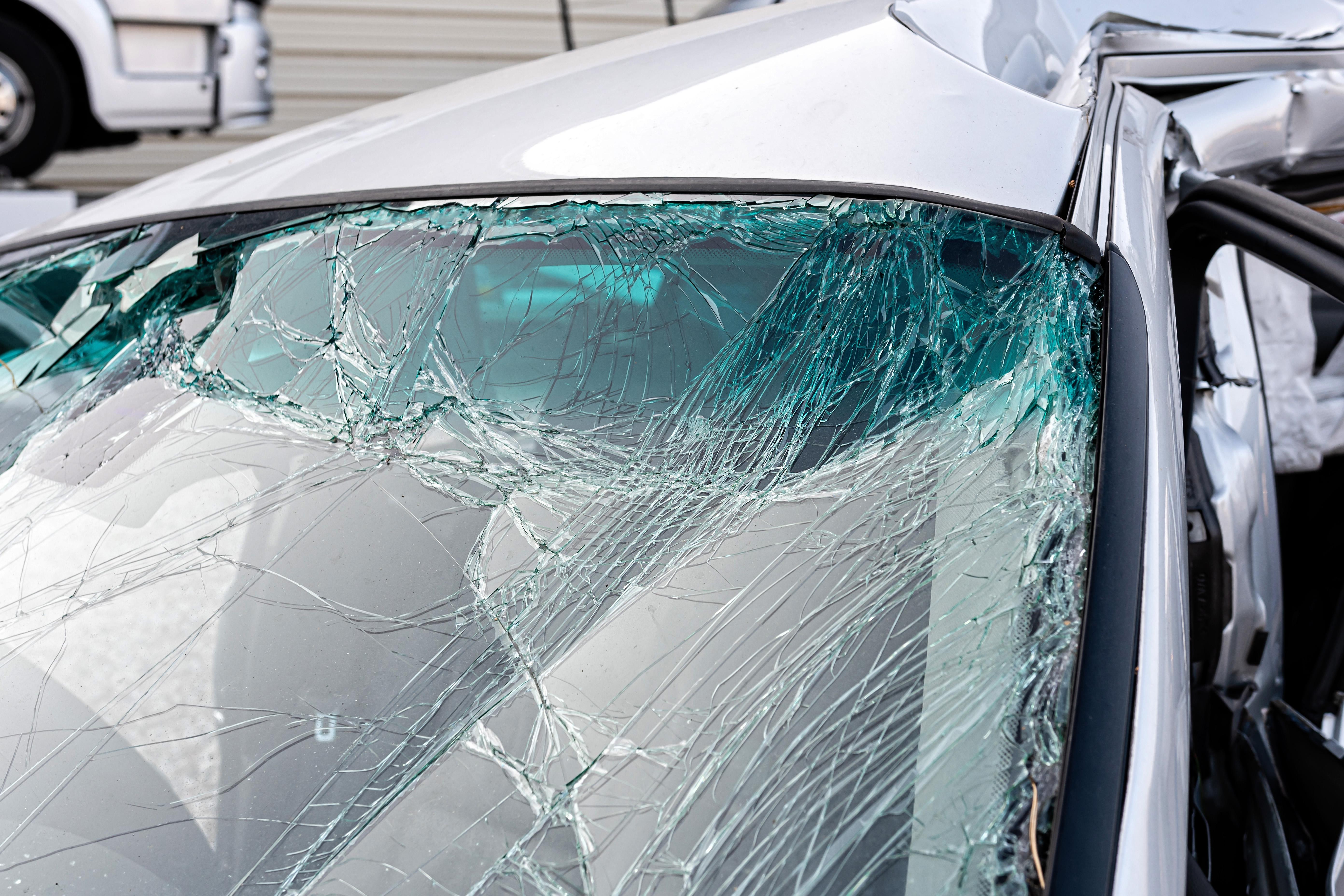 damaged vehicle closeup after a heavy crash